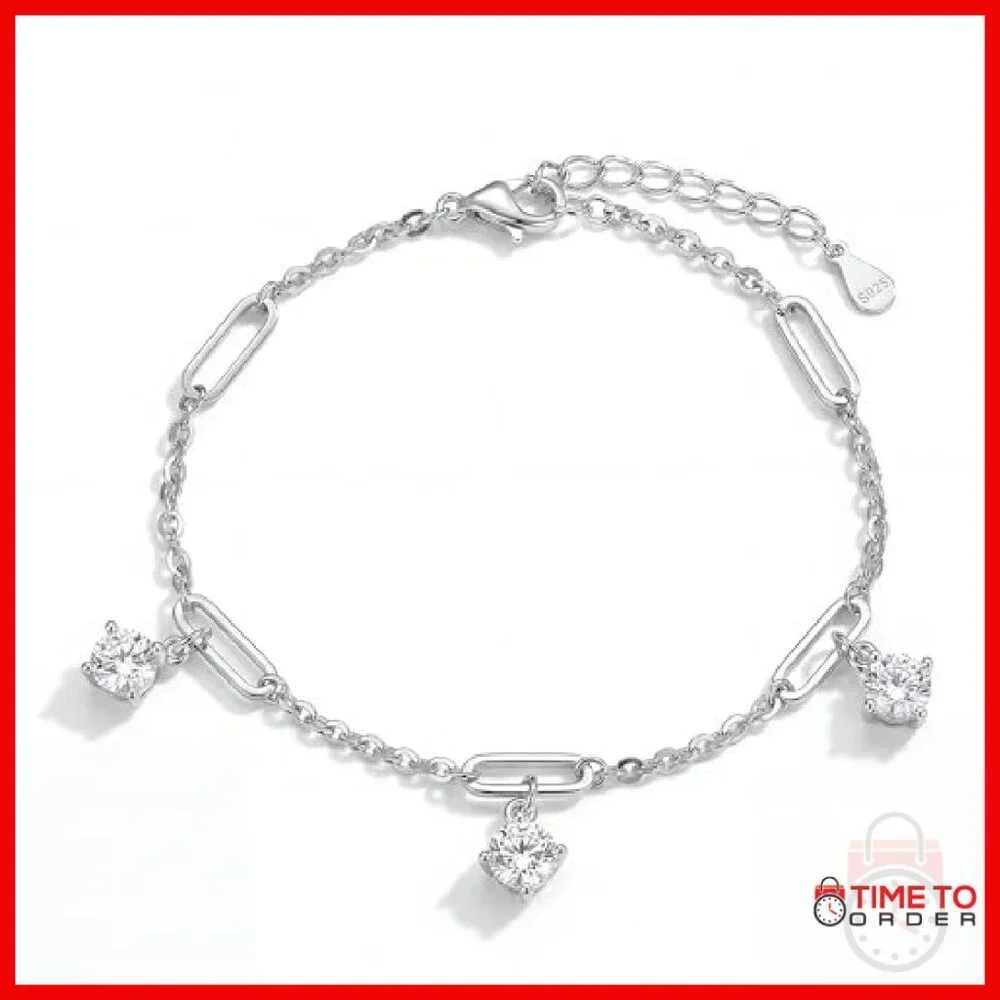 Sterling Silver Moissanite Bracelet Adjustable 1.50cttw Dainty Stackable